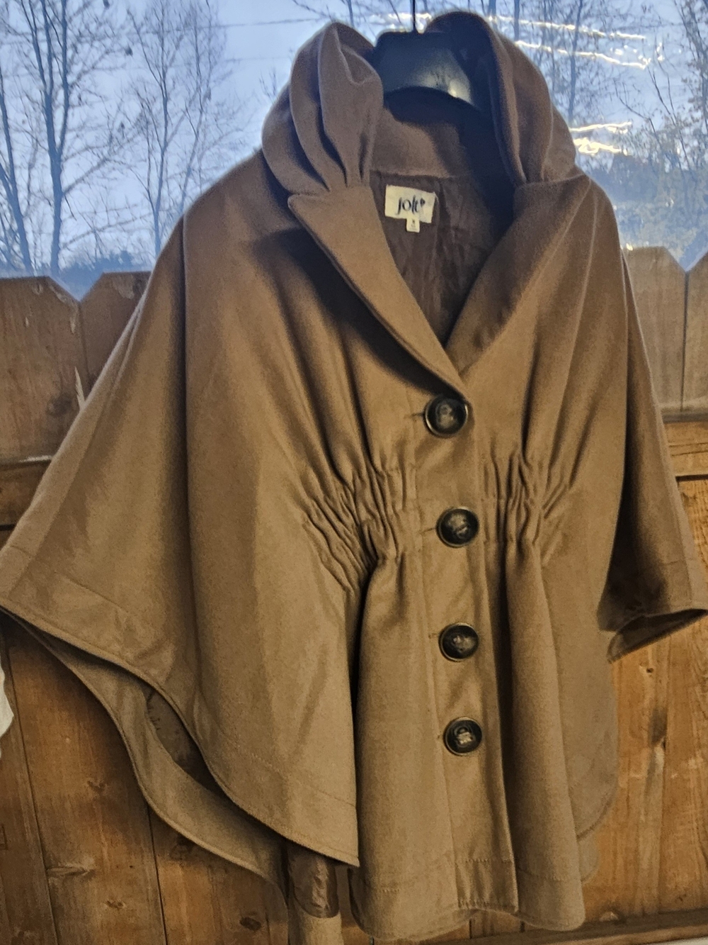 Jolt Brown Button-Up Poncho Cape with Gathered Waist